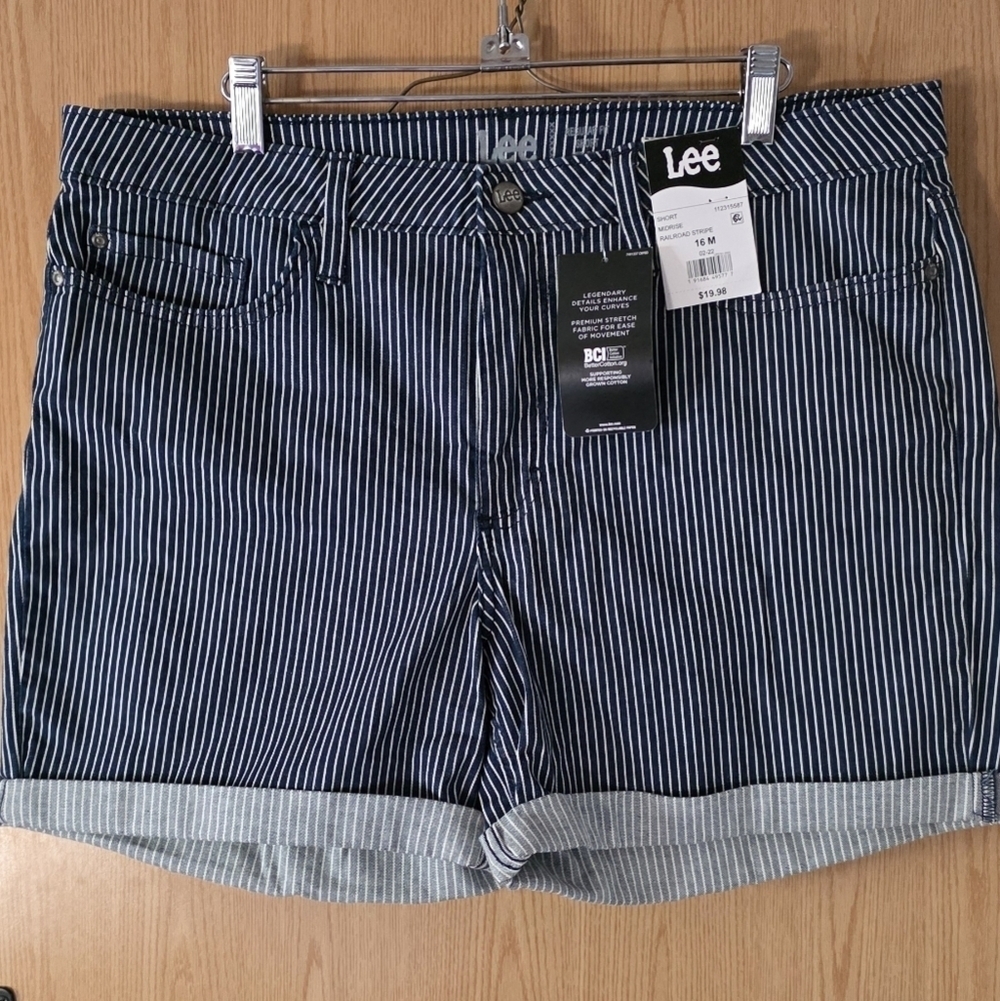 Lee Women's Navy Striped Jean Shorts